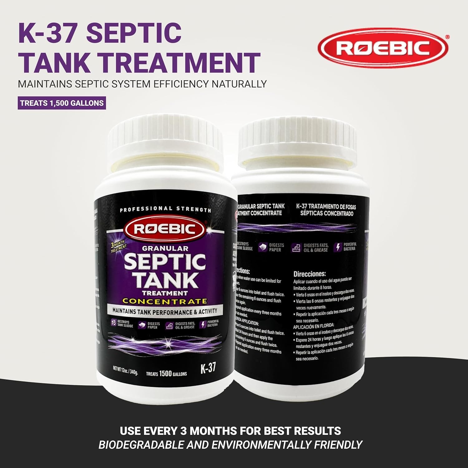 K-37 Granular Septic Tank Treatment, 12 oz for Clog Prevention & Odor Control