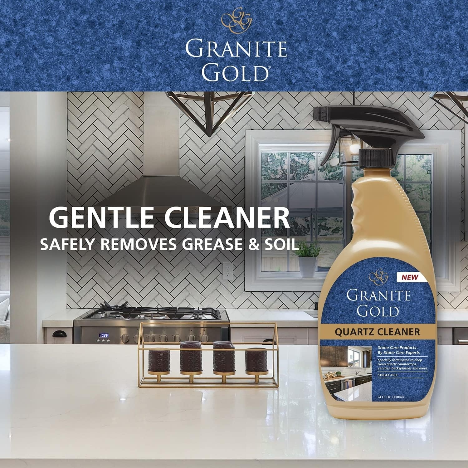 Gentle pH Neutral Quartz Cleaner Spray – Safe for All Quartz Surfaces, 24 Fl Oz
