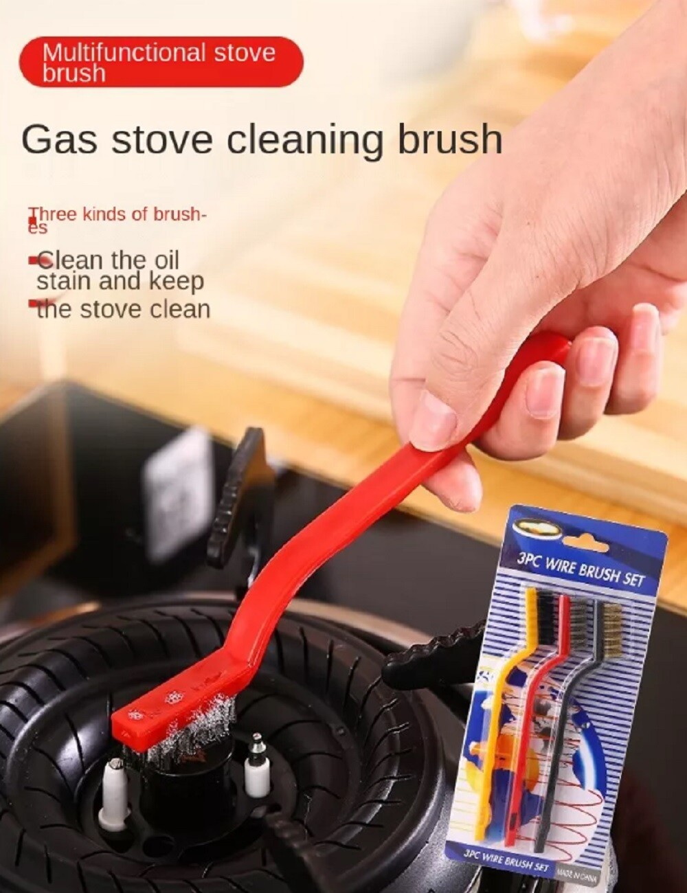 3 Gas Stove Cleaning Brush– Kitchen Scrub Wire Scrubber for Tough Grease Removal