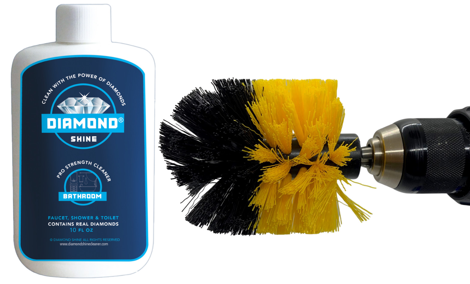 3 Piece – Diamond Shine Bathroom Cleaner & Toilet Drill Brush Combo w/extension