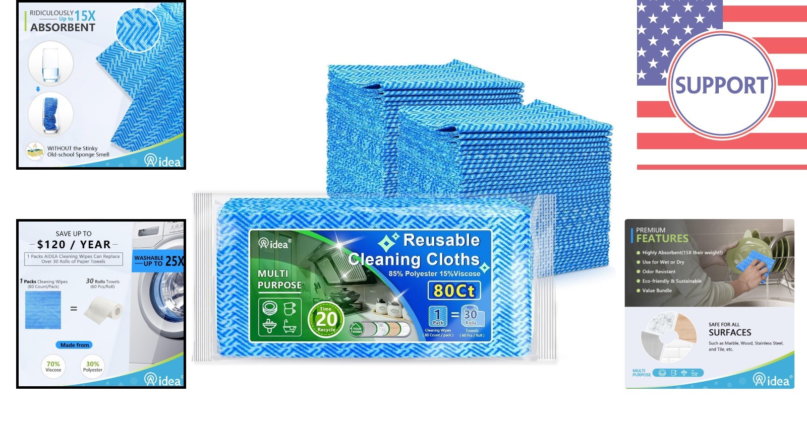 Superabsorbent 80 Ct Cleaning Wipes – Durable, Reusable, Streak-Free Cloths
