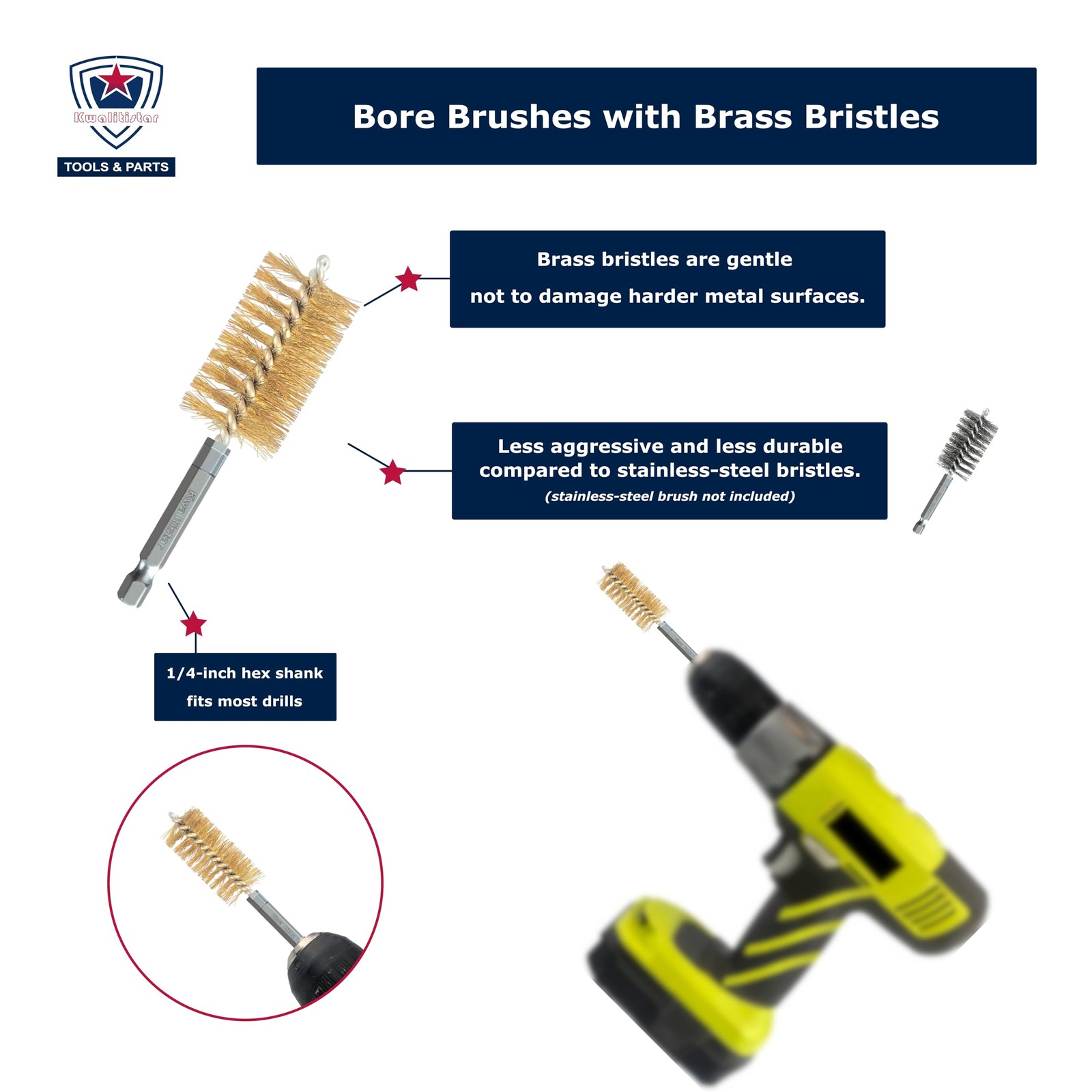 8-Size_2 Sets Bore Brush Set, Brass / Copper Wire Brush for Power Drill, Dril…