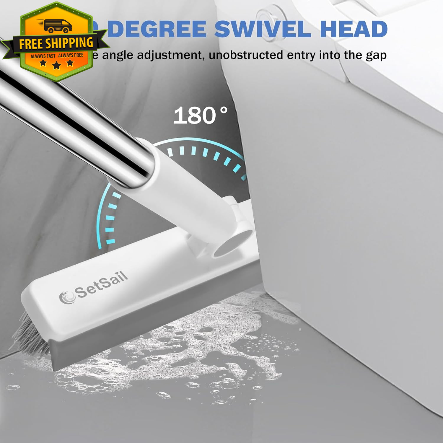 Grout Cleaner Brush Long Handle V Shaped Floor Scrubber Stiff Bristle Swivel