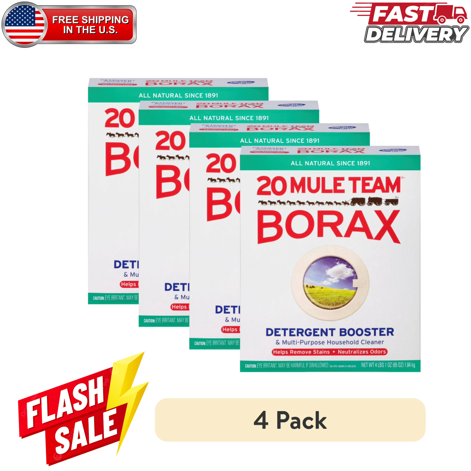 20 Mule Team 65oz Laundry Booster Stain Remover 4 Pack Multi Purpose