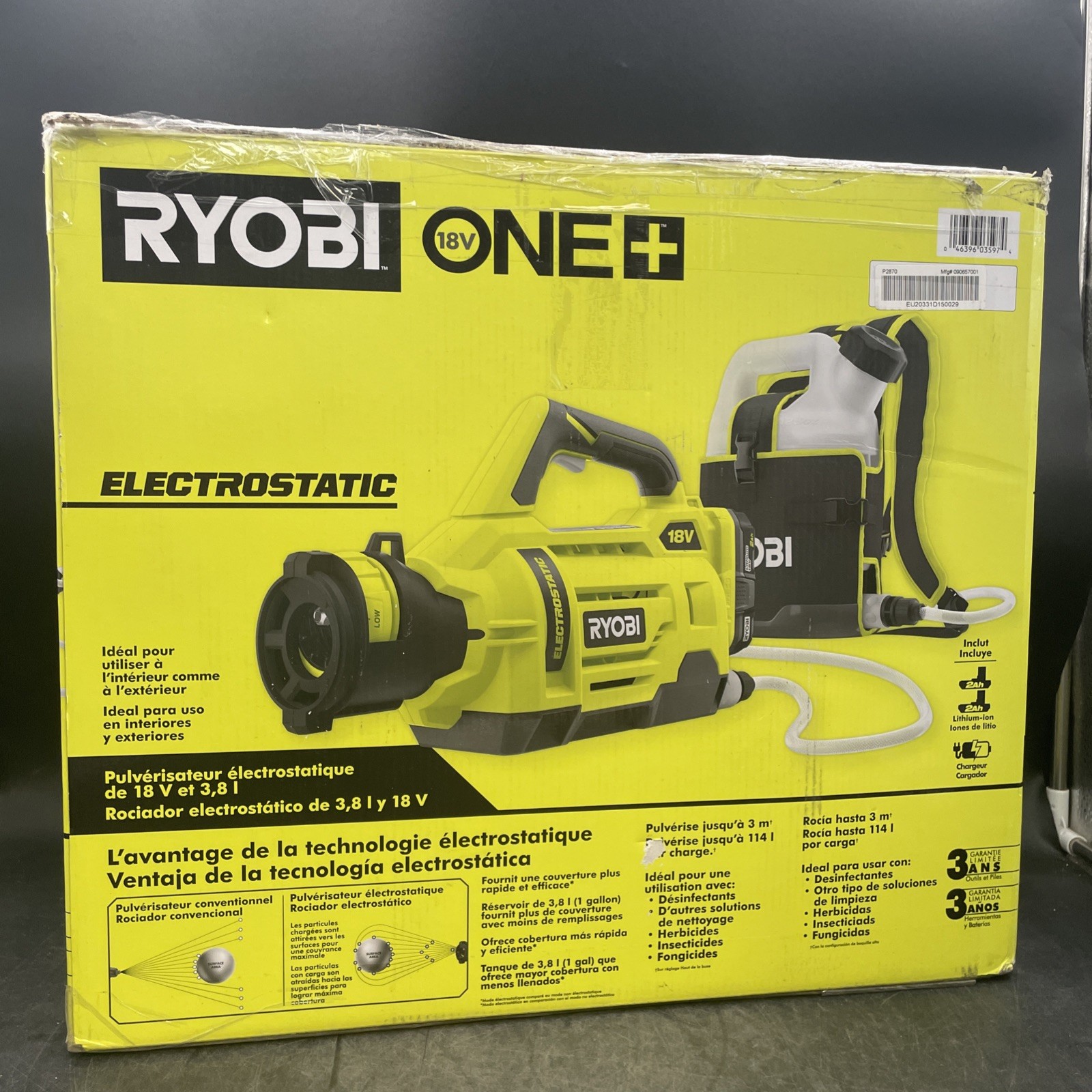 RYOBI P2870 1 Gal. 18v Electrostatic Sprayer Kit (OPEN BOX)
