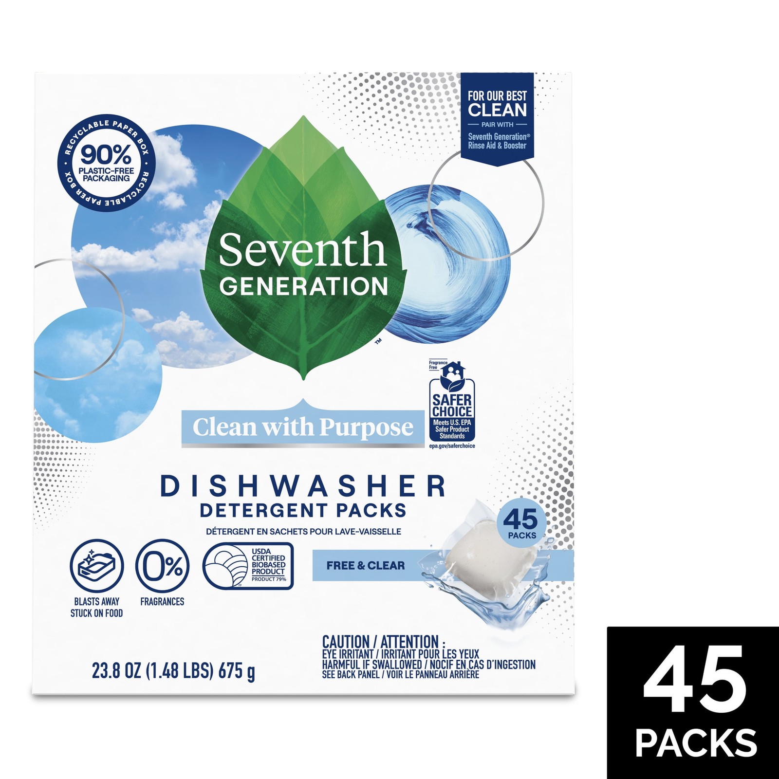 Clean W/ Purpose Dishwasher Detergent Pods Free & Clear 45 Count