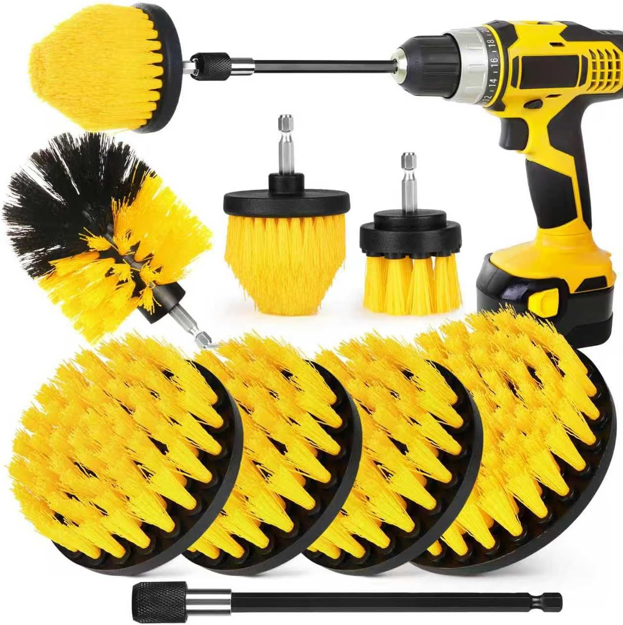 8 Pack Drill Brush Attachment Set 1/4in Power Scrubber Cleaning Brushes for Tubs