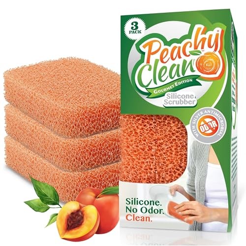 Peachy Clean Silicone Scrubber (Qty 3) – Kitchen and Dish Scrubber (Peach