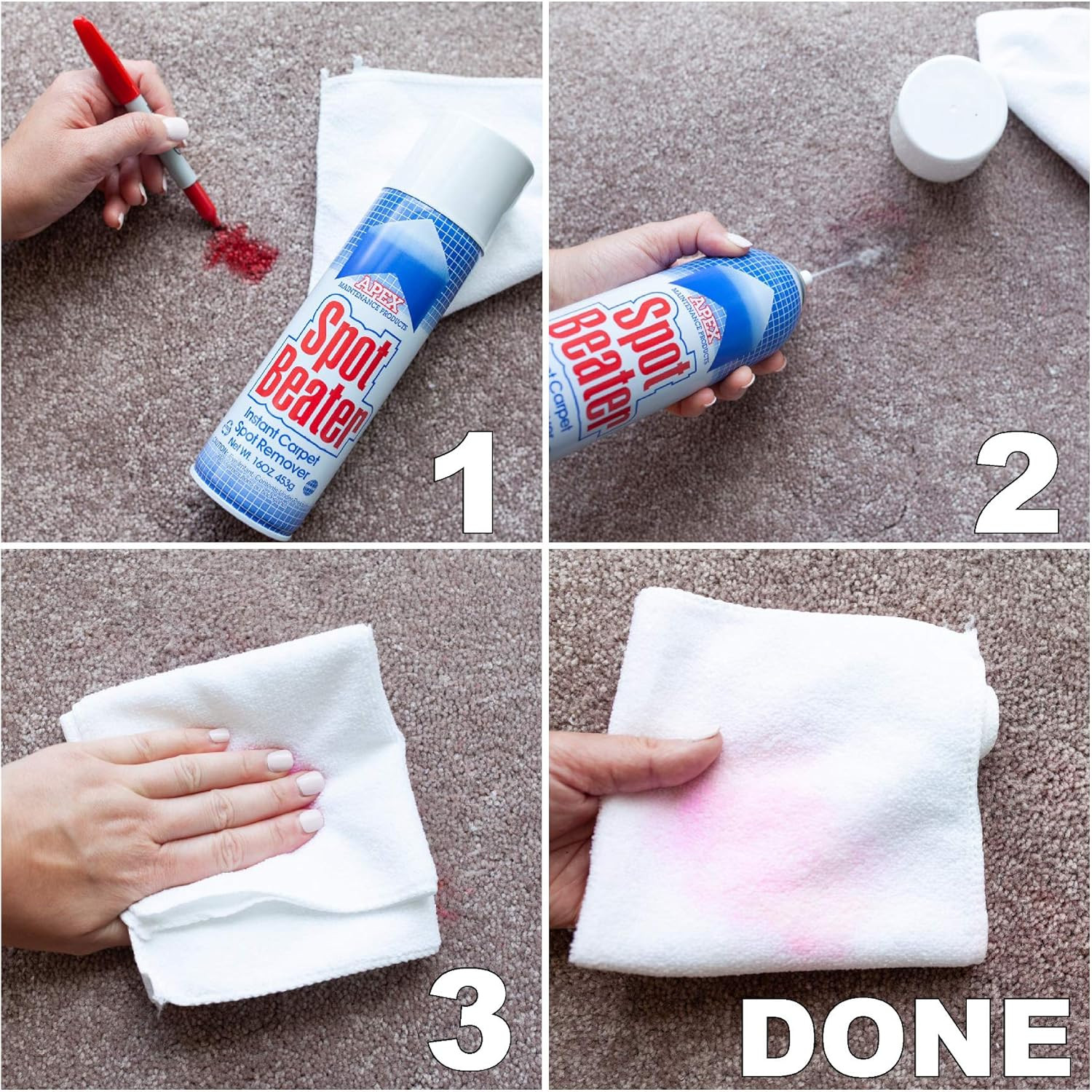 Instant Carpet Spot Remover for Fresh, Old & Stubborn Stains Such as Oil, Grease