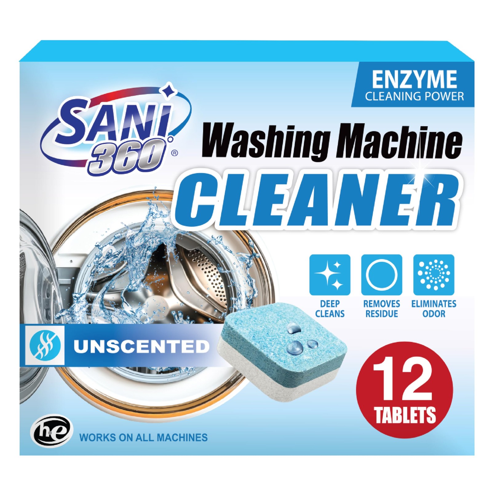 Washing Machine Cleaner Tablets, 12 Pack, Enzyme Formula, 1-Year Supply, Unsc…