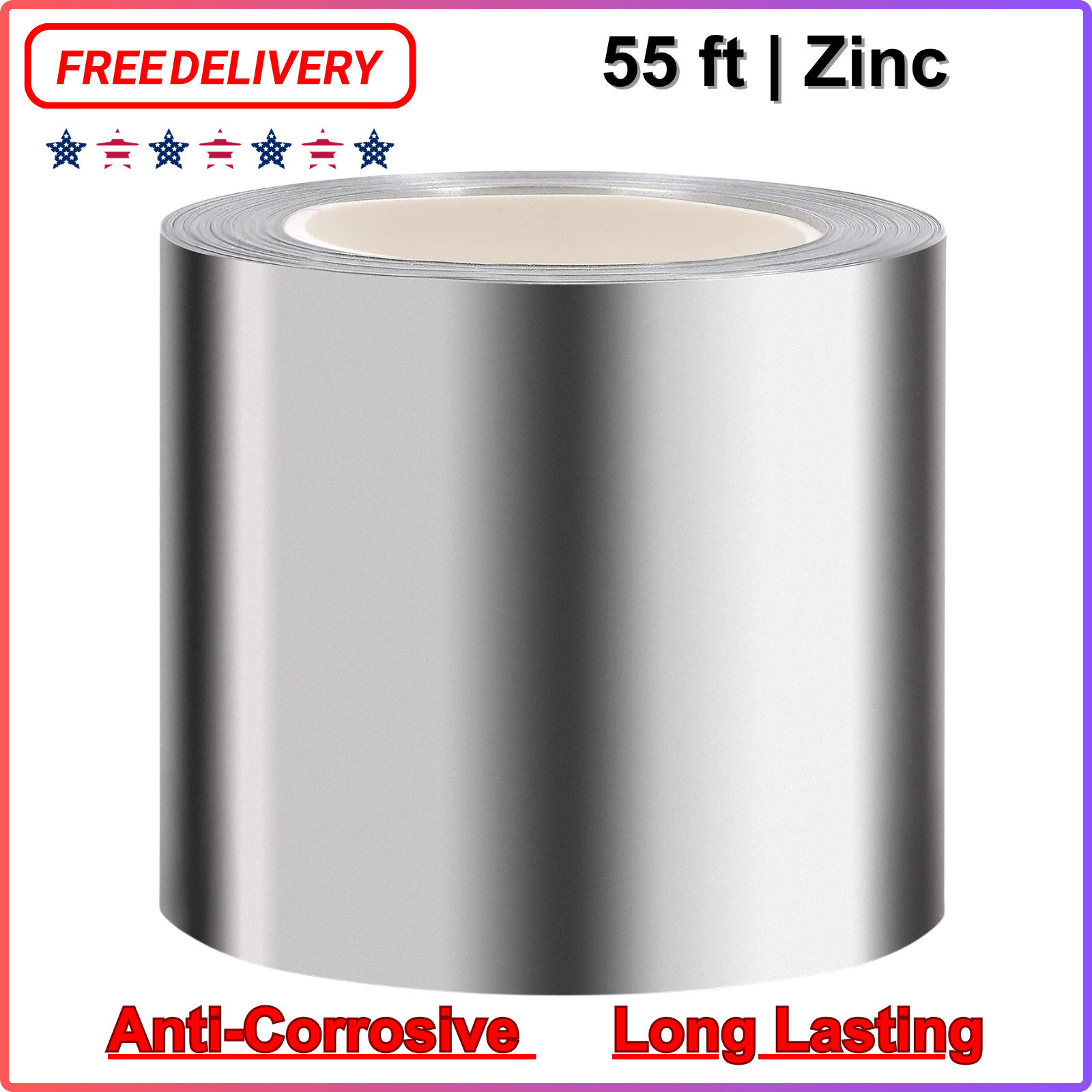 55ft Zinc Metal Strip for Roofing & Garden – 2.5 in Wide – Prevents Moss & Stain