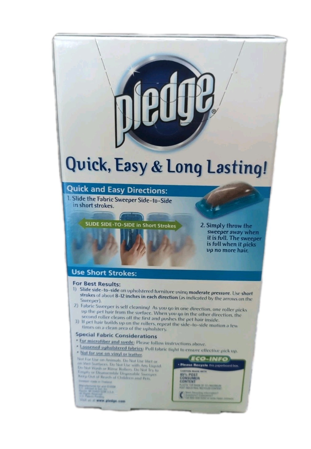 Pledge Fabric Sweeper Pet Hair Multi Use Reusable Traps Cat & Dog Fur Reuse NEW