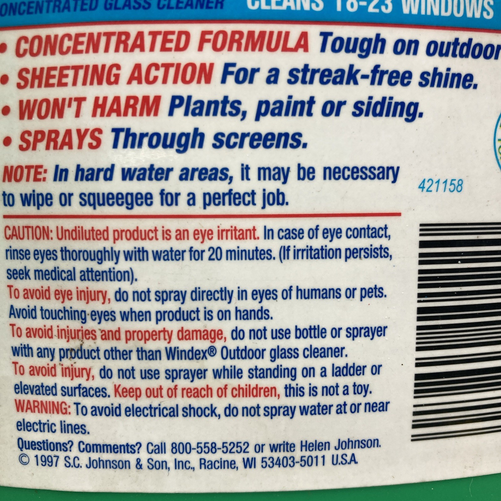 2 Windex Outdoor Concentrated Glass Cleaner 32 fl oz (64 oz total) NOS 1997 USA