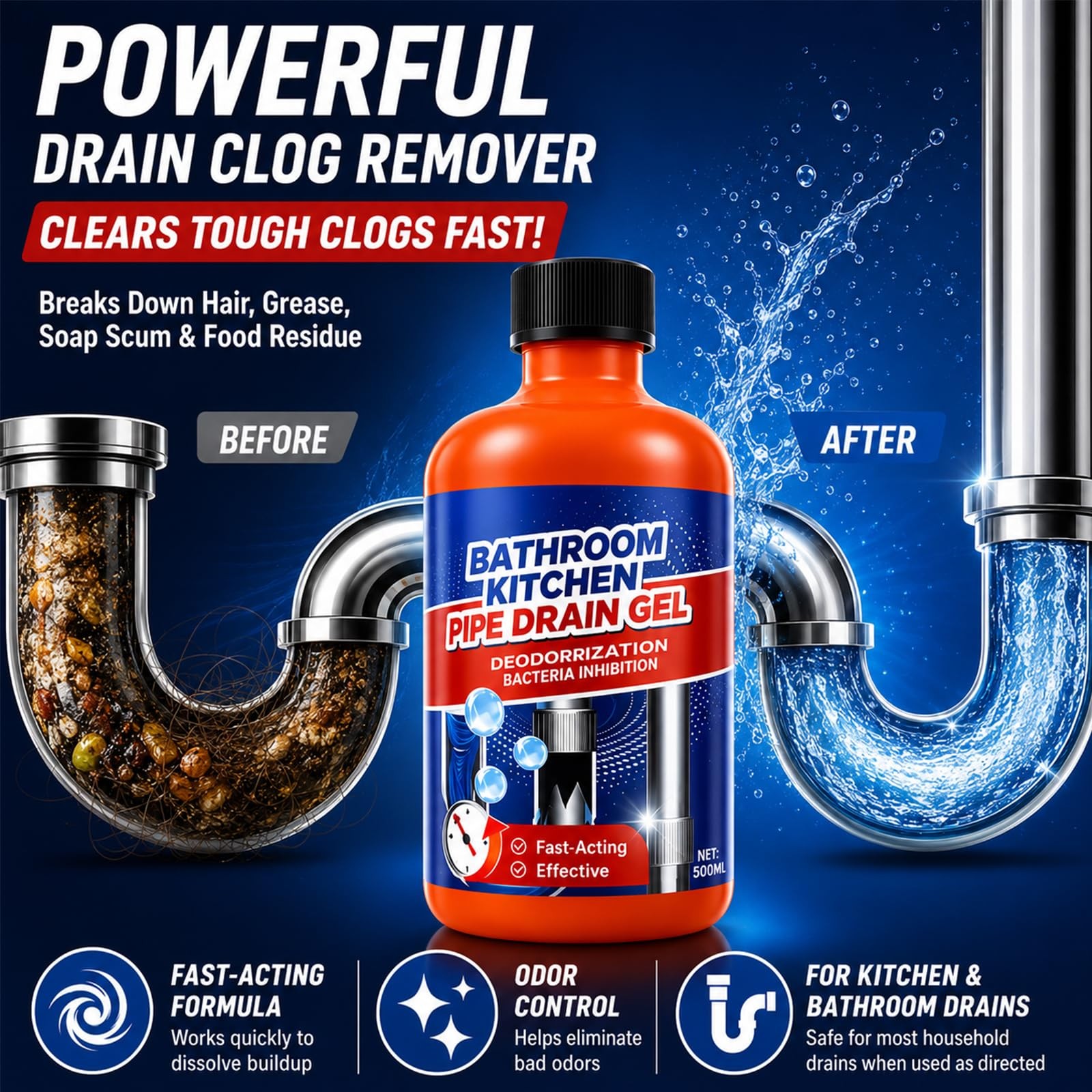 Drain Clog 2 Pack, Drain Clog Dissolver, Opener-Cleaner, Clog -Professional S…