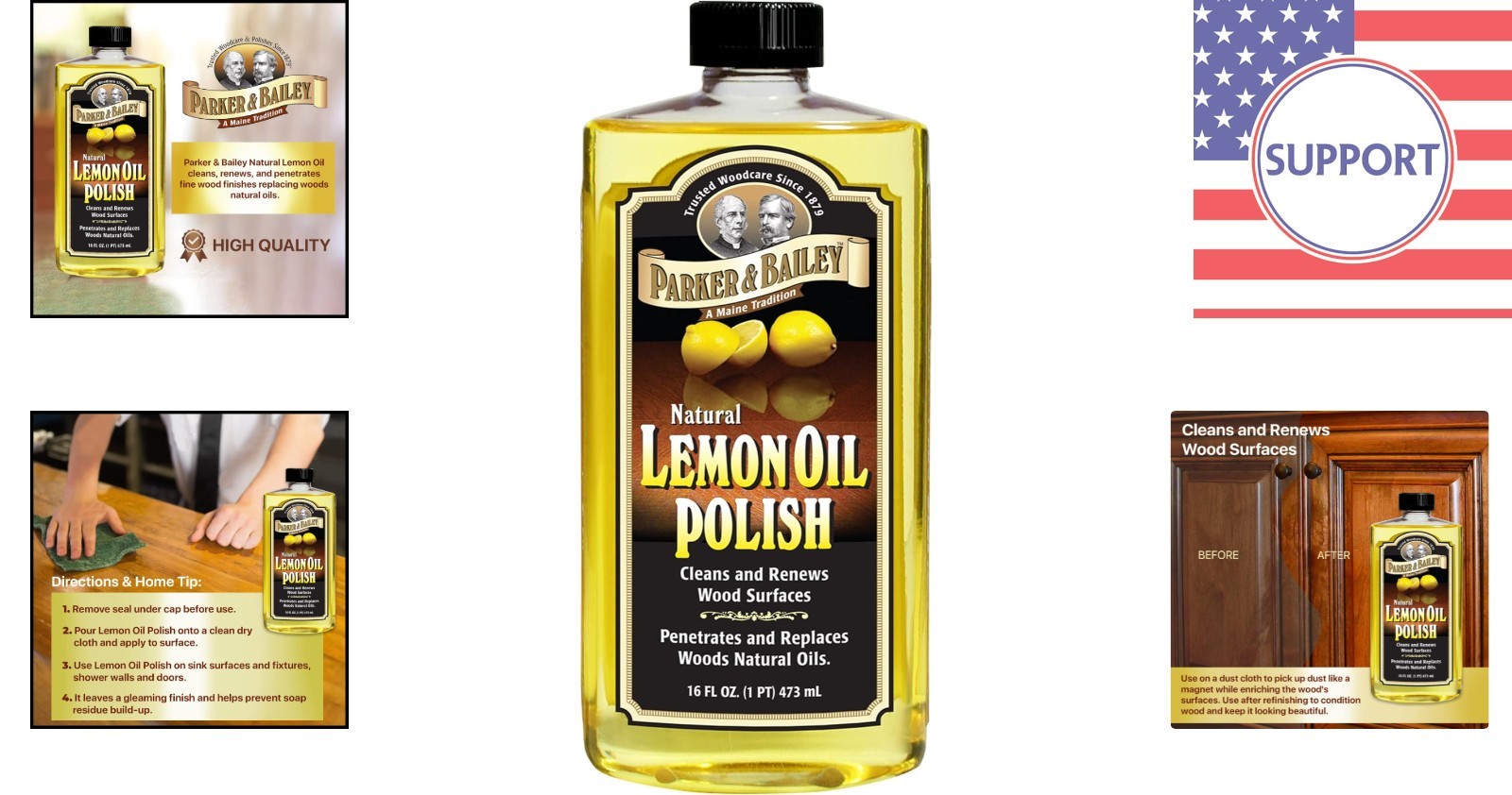 Parker & Bailey Lemon Oil Polish 16oz – Natural Furniture Cleaner with Shine