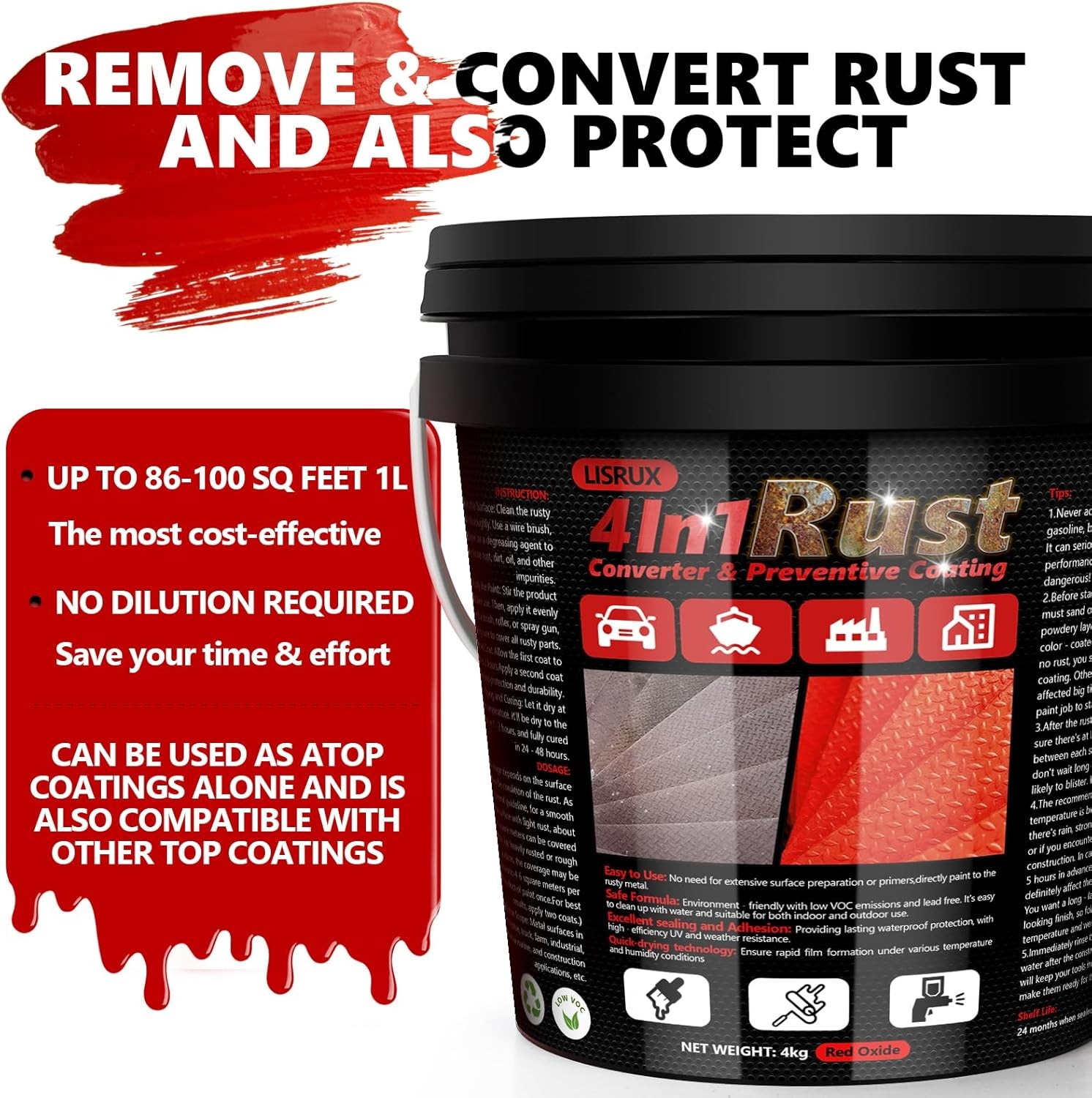 4-in-1 Rust Converter Metal Primer 141Oz Rust Inhibitor Paint Red