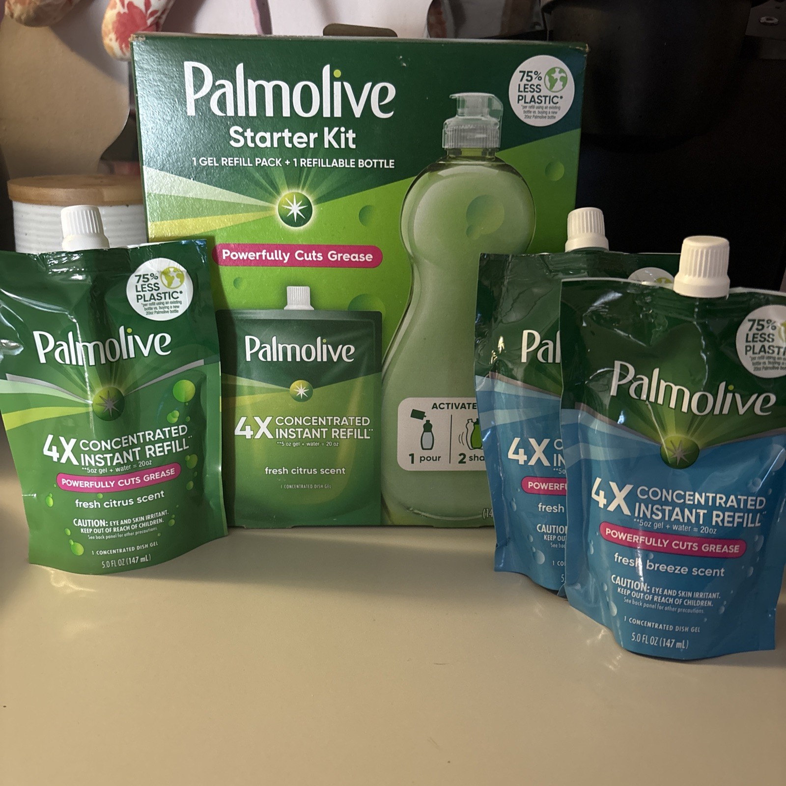 New Palmolive 4X Concentrated, Starter Kit, 1 Fresh Citrus + 2 Bonus Refill Lot