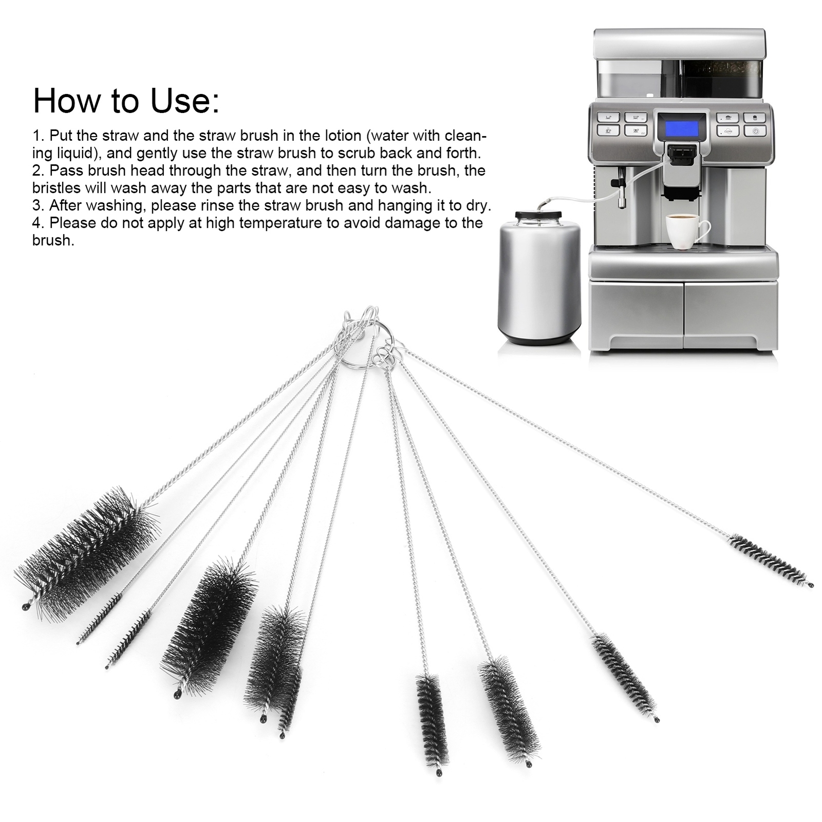 10Pcs Coffee Machine Brush Cleaner Stainless Steel Nylon Bottle Cleaning Brus US