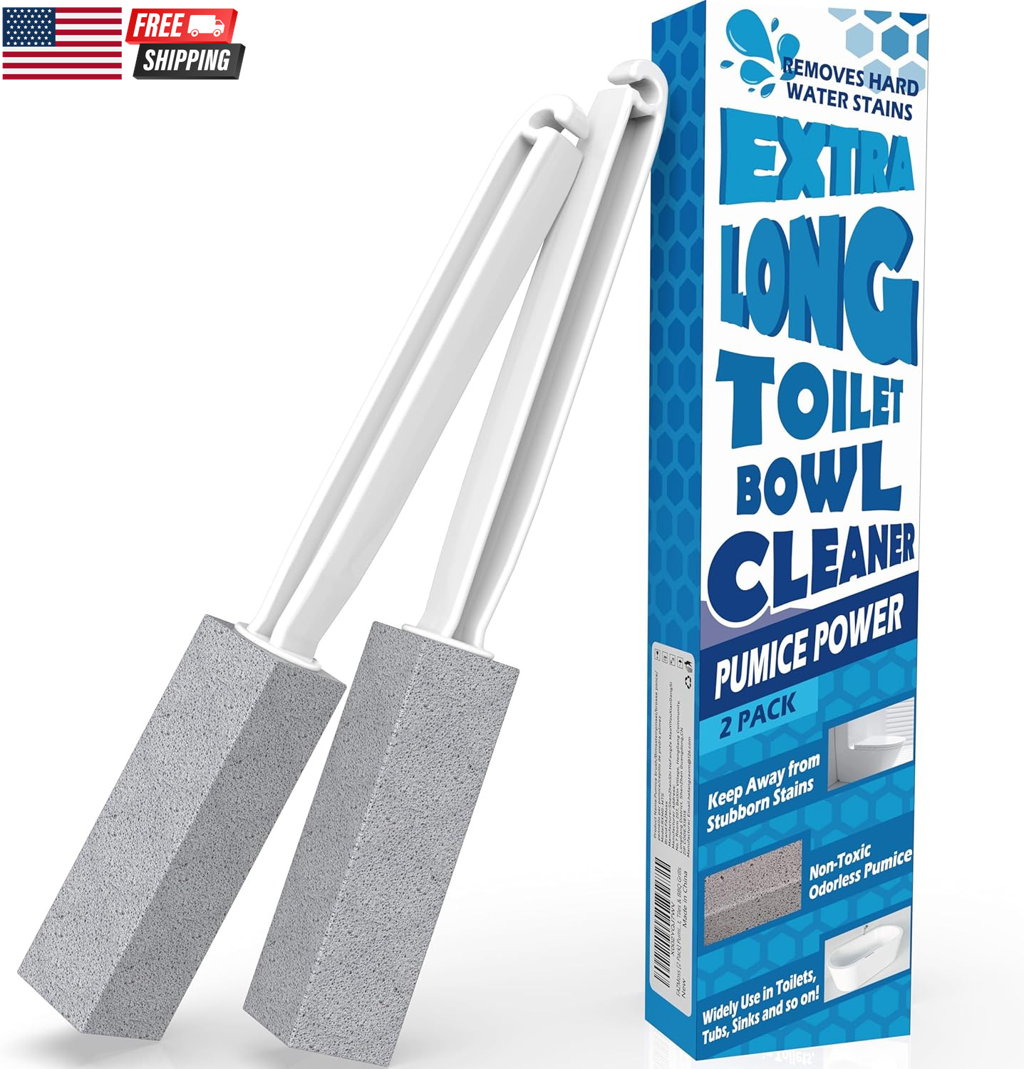2 Pack Pumice Stone for Toilet Cleaning, Extra Long Handle for Removing Bowl Rin