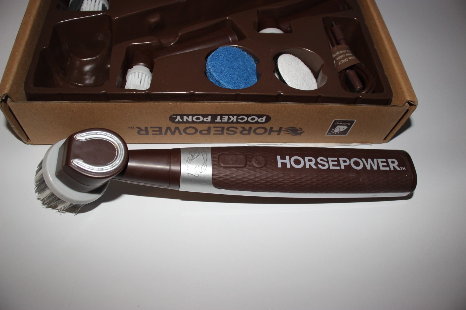 NEW Horsepower Pocket Pony Power Scrubber Grout Housecleaning Cordless 5 Brush