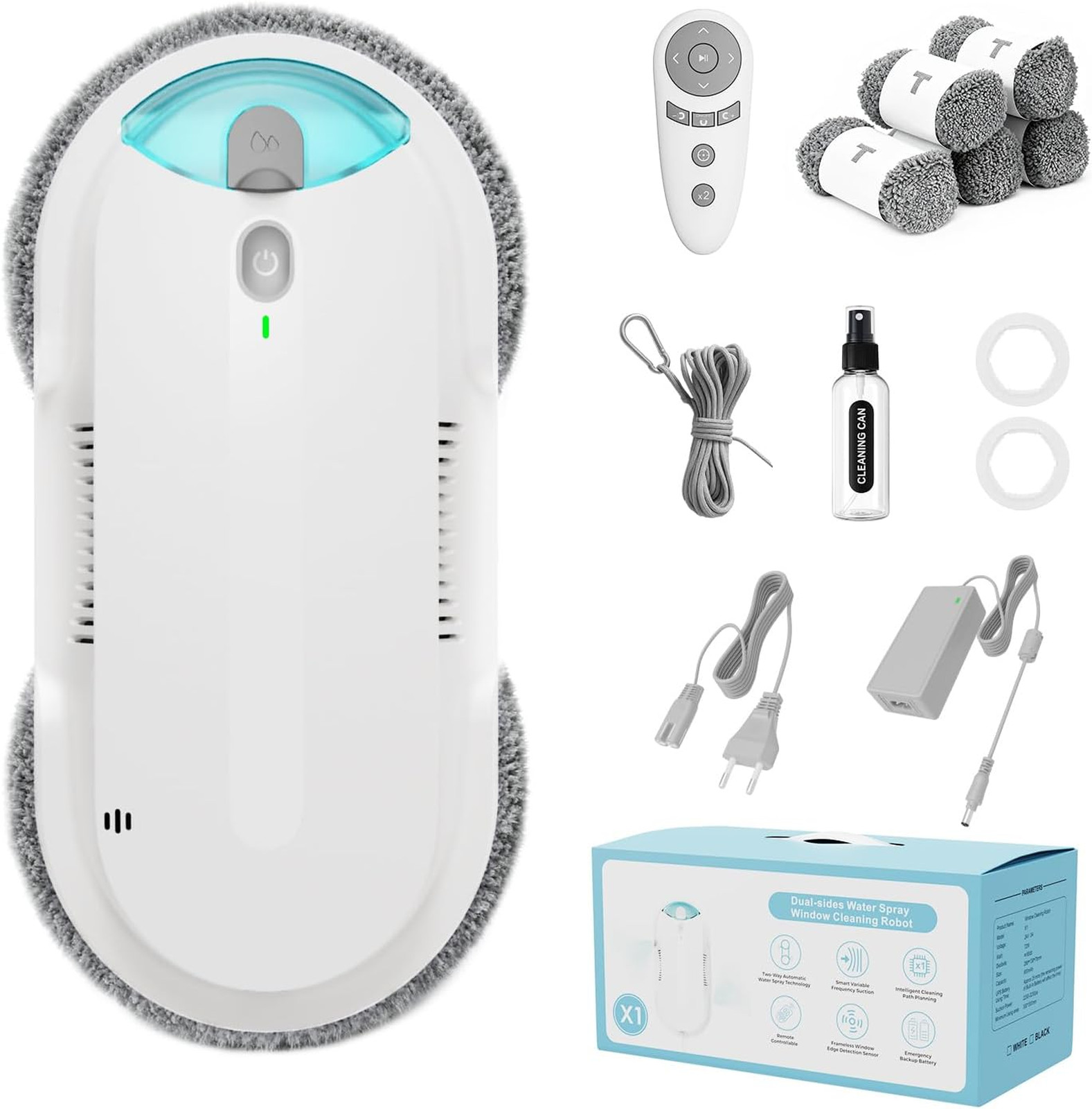 Window Cleaning Robot with Double Helix Suction 4800-6400Pa Ultrasonic Spray