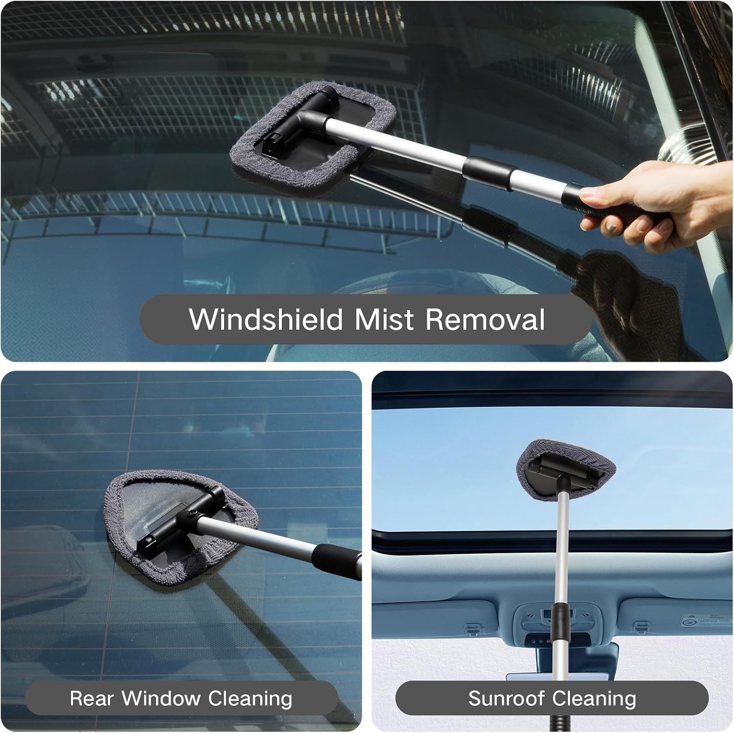 Kit limpiador parabrisas y ventanas con microfibra mango extensible y spray