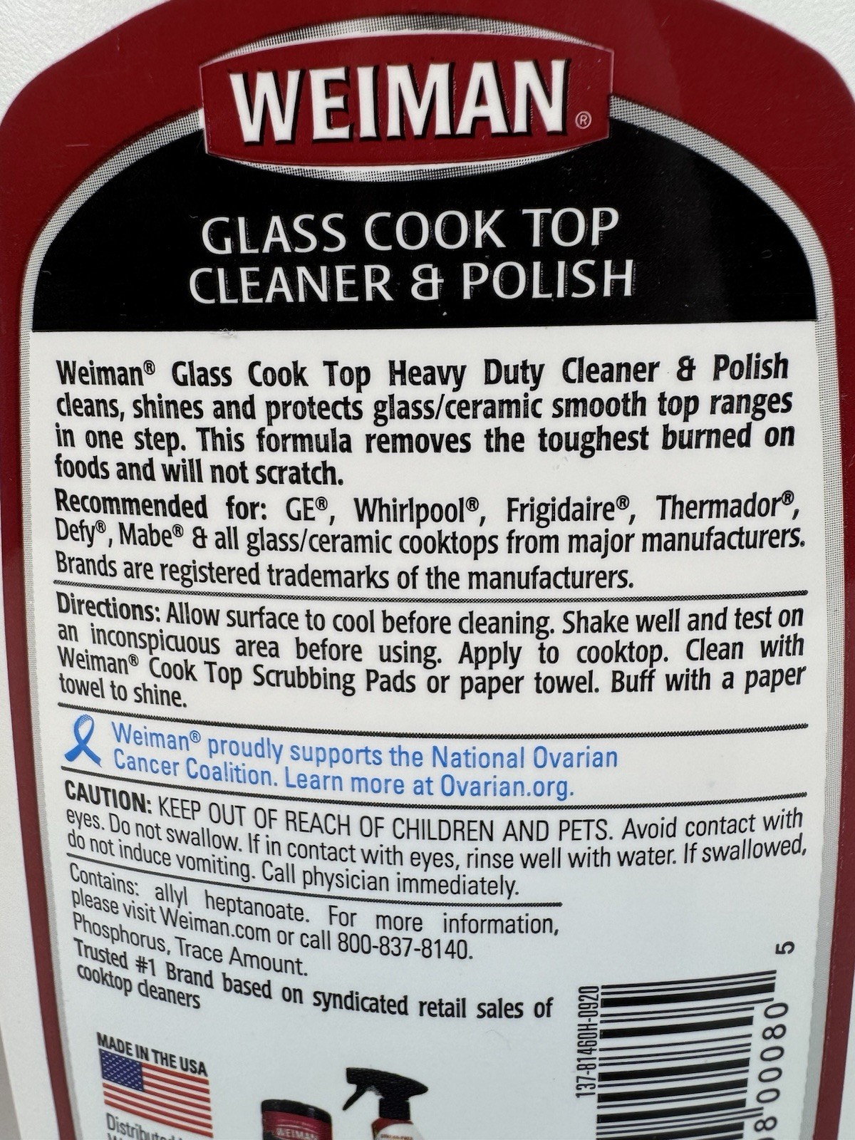 Weiman, Glass/Ceramic Stove Cooktop Cleaner & Polish, Heavy Duty, 20 oz, Full