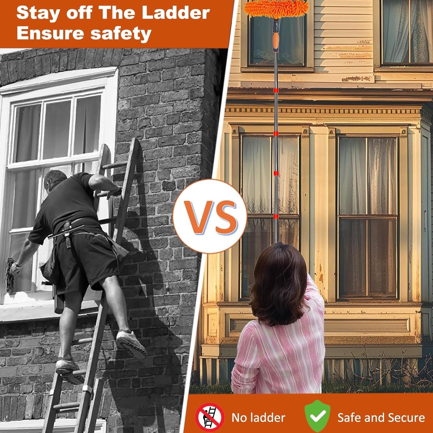20ft High Reach Duster Kit with 3–14ft Extension Pole, Window & Ceiling Cleaner