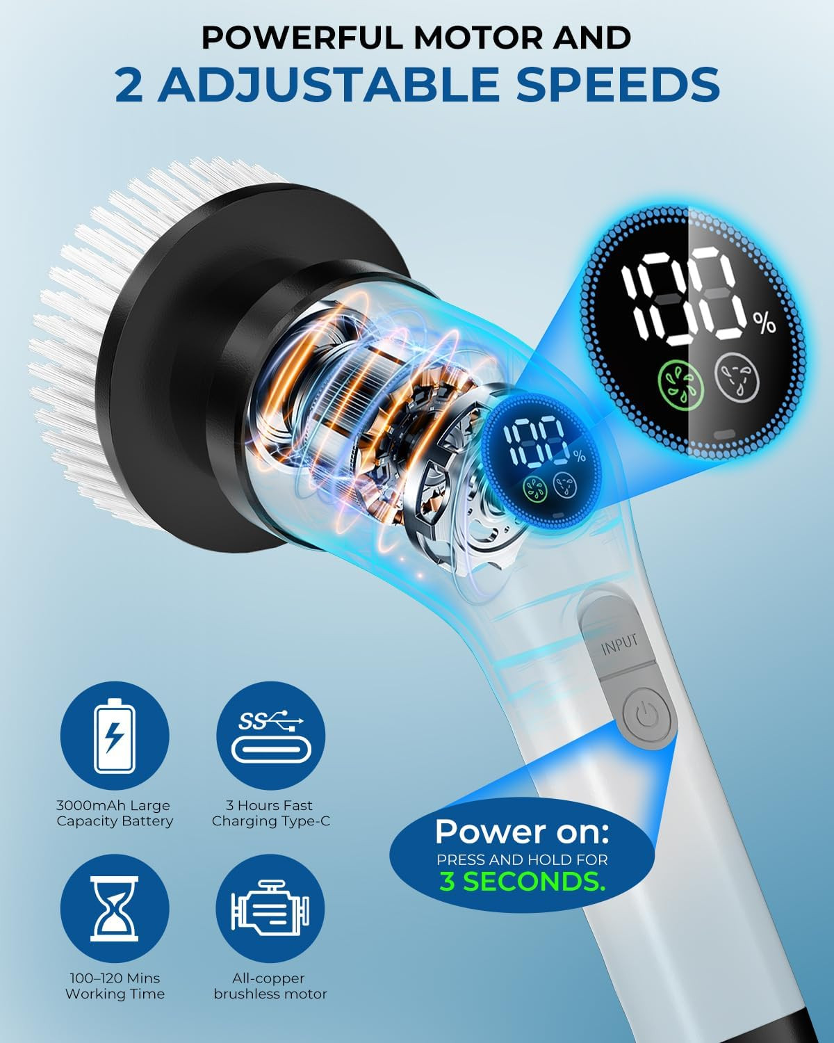 Electric Spin Scrubber, Rechargeable with Upgraded Battery & Extended Runtime, I