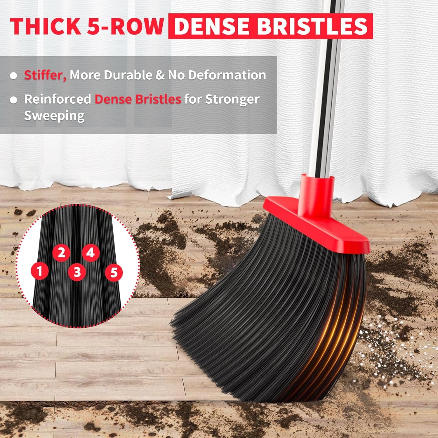 Upgraded Broom and Dustpan Set, Long Handle Standing bo with