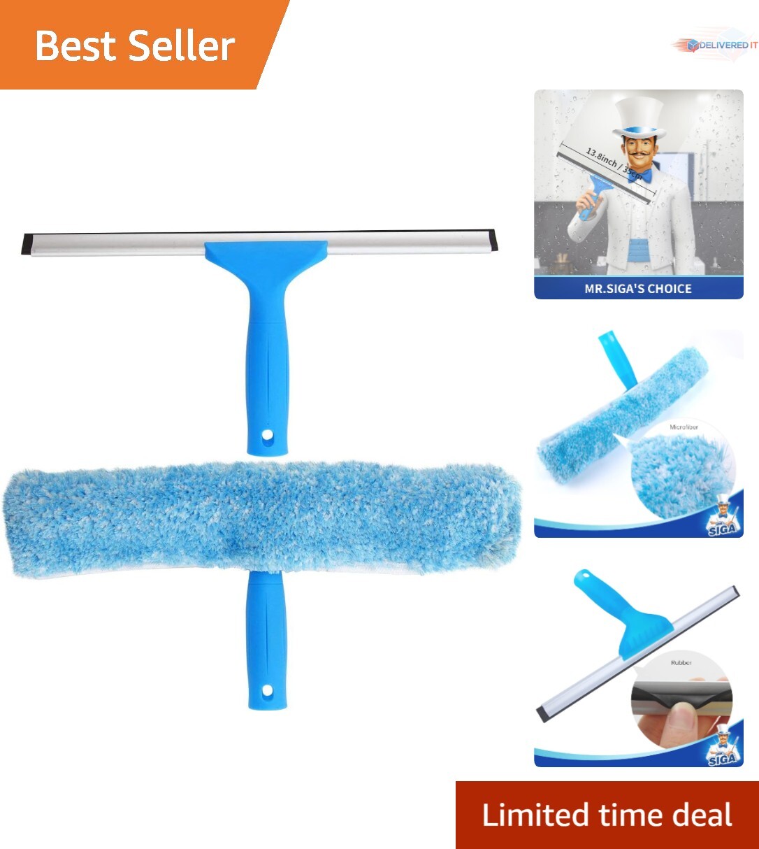Window Cleaning Combo Squeegee & Microfiber 14″ Lightweight for Home Use