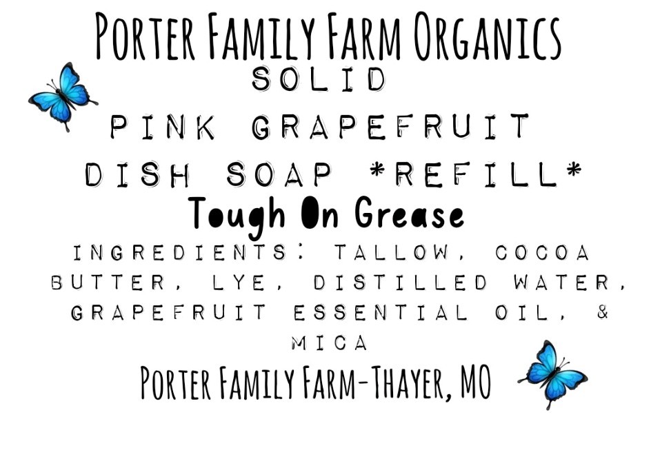 Solid Dish Soap *Refill* 2 Pack Pink Grapefruit All Natural