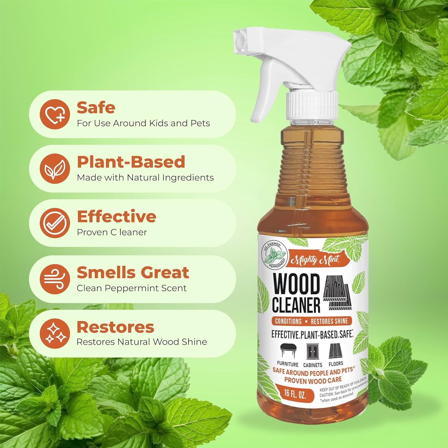 Luxurious Wood Cleaner & Conditioner Spray – 16oz Plant-Based Peppermint Fresh