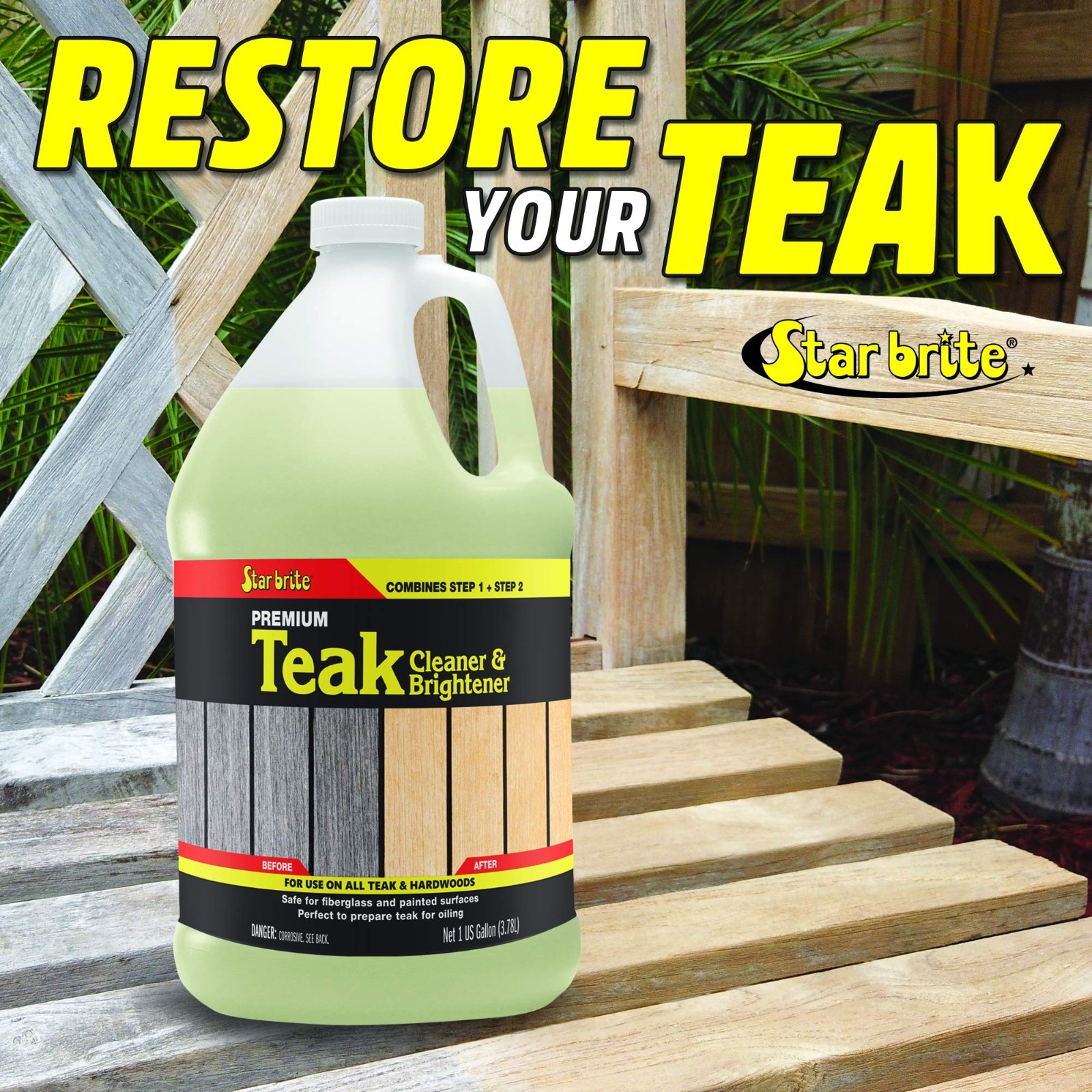 Teak Cleaner & Brightener for Weathered Wood – 128 OZ, Restore & Revitalize Fini