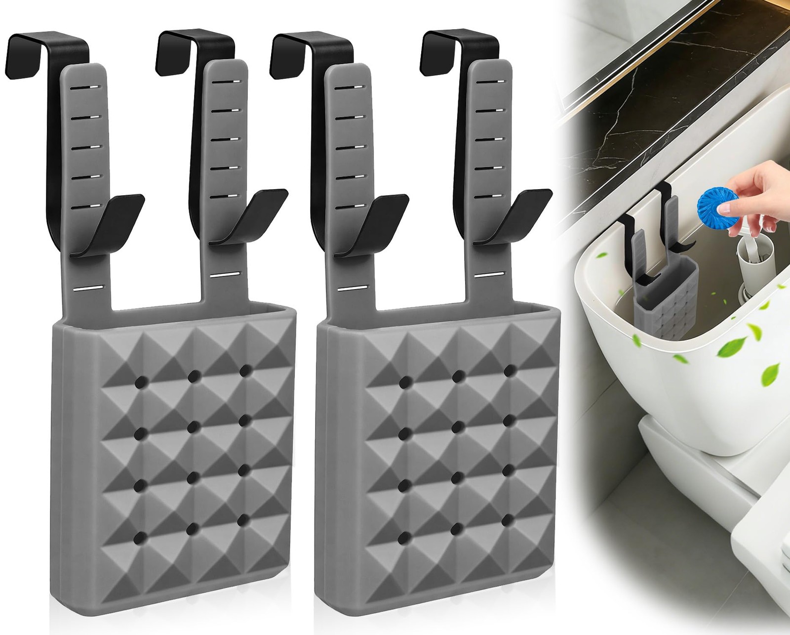 2Pcs Adjustable Toilet Tank Tablet Holder-Hanging Silicone Basket Carrier wit…