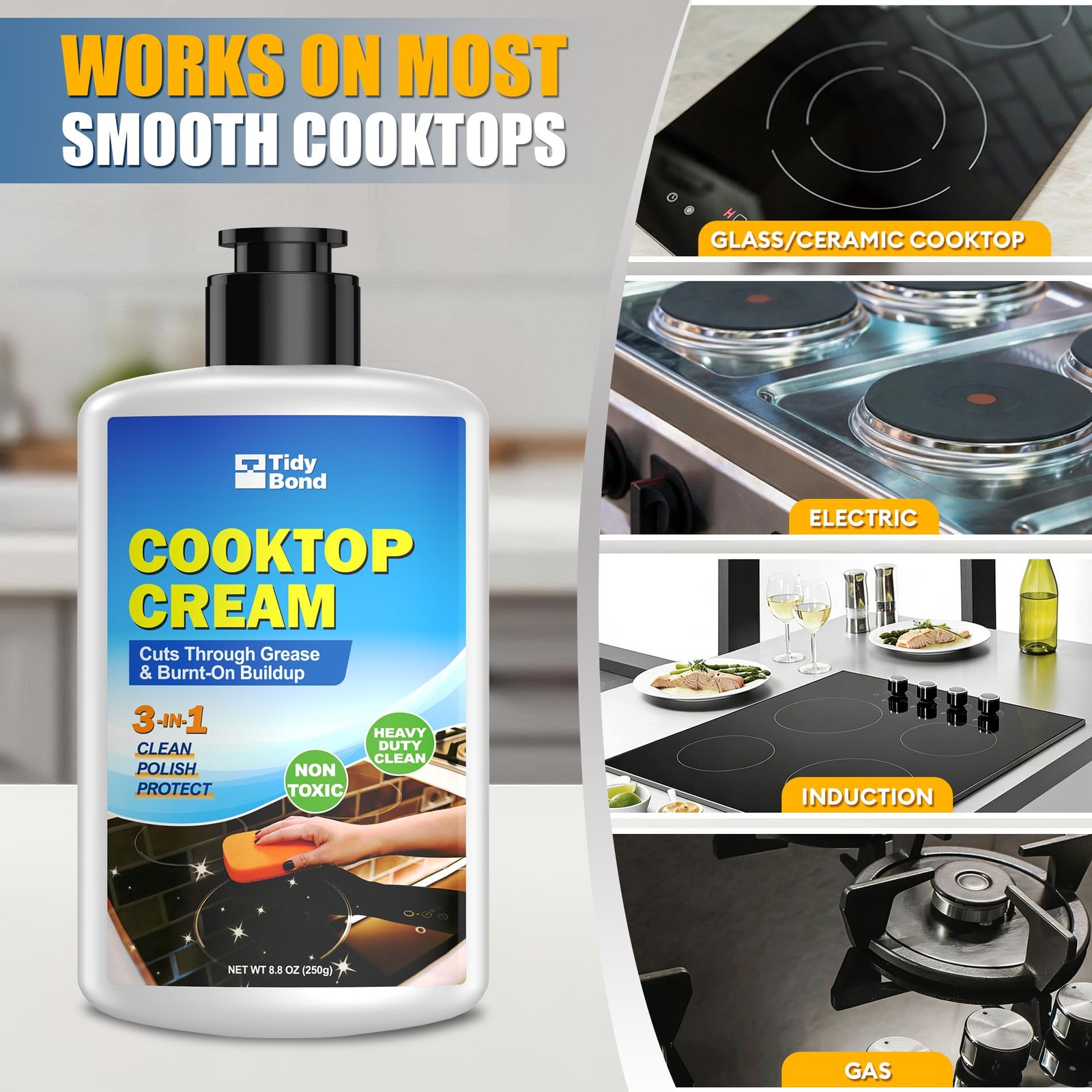Glass Cooktop Cleaner & Polish Kit – Heavy Duty Stove Top Cleaner with Scrape…
