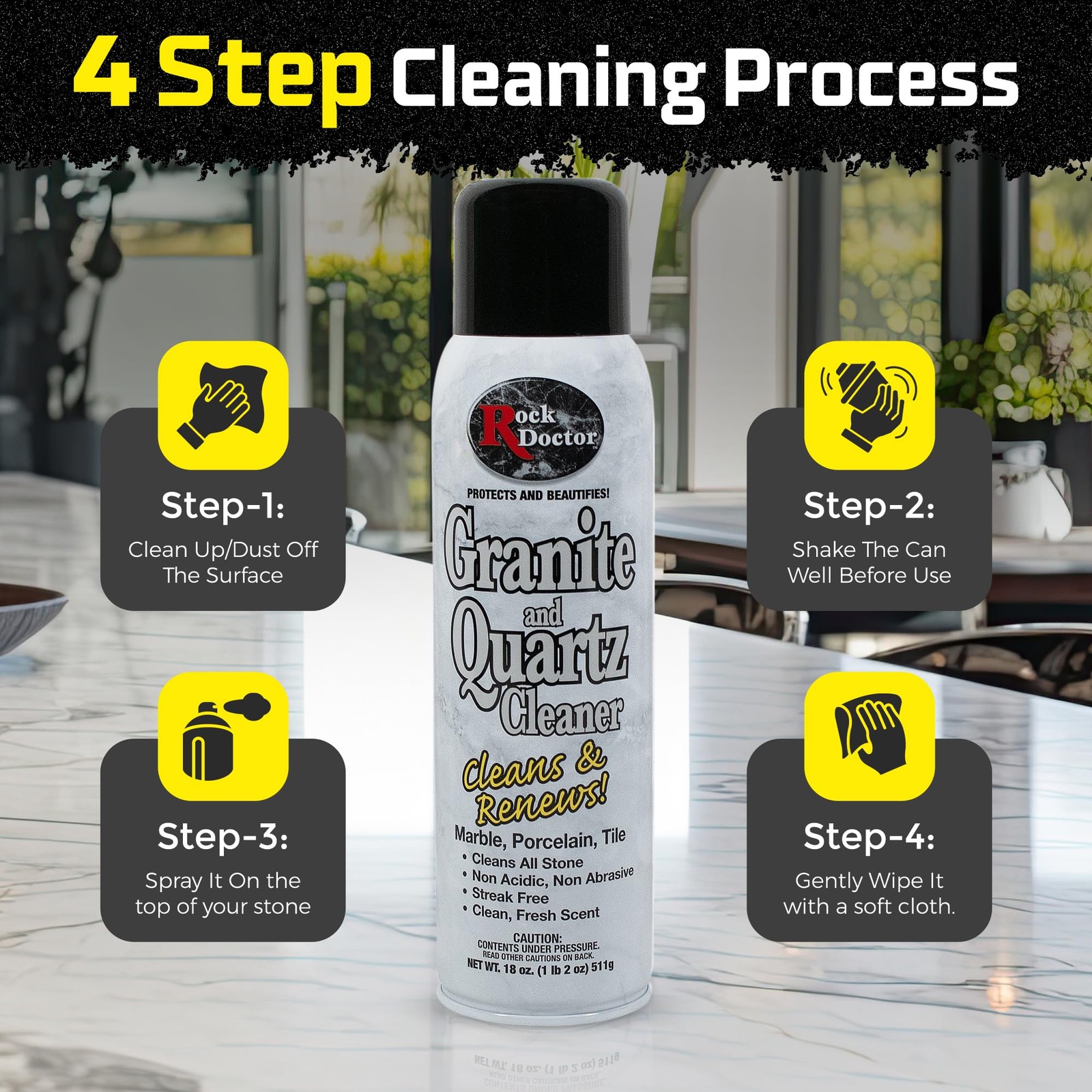 Granite & Quartz Cleaner Spray 18 oz. Can, Cleans Tile, Marble, Kitchen Count…
