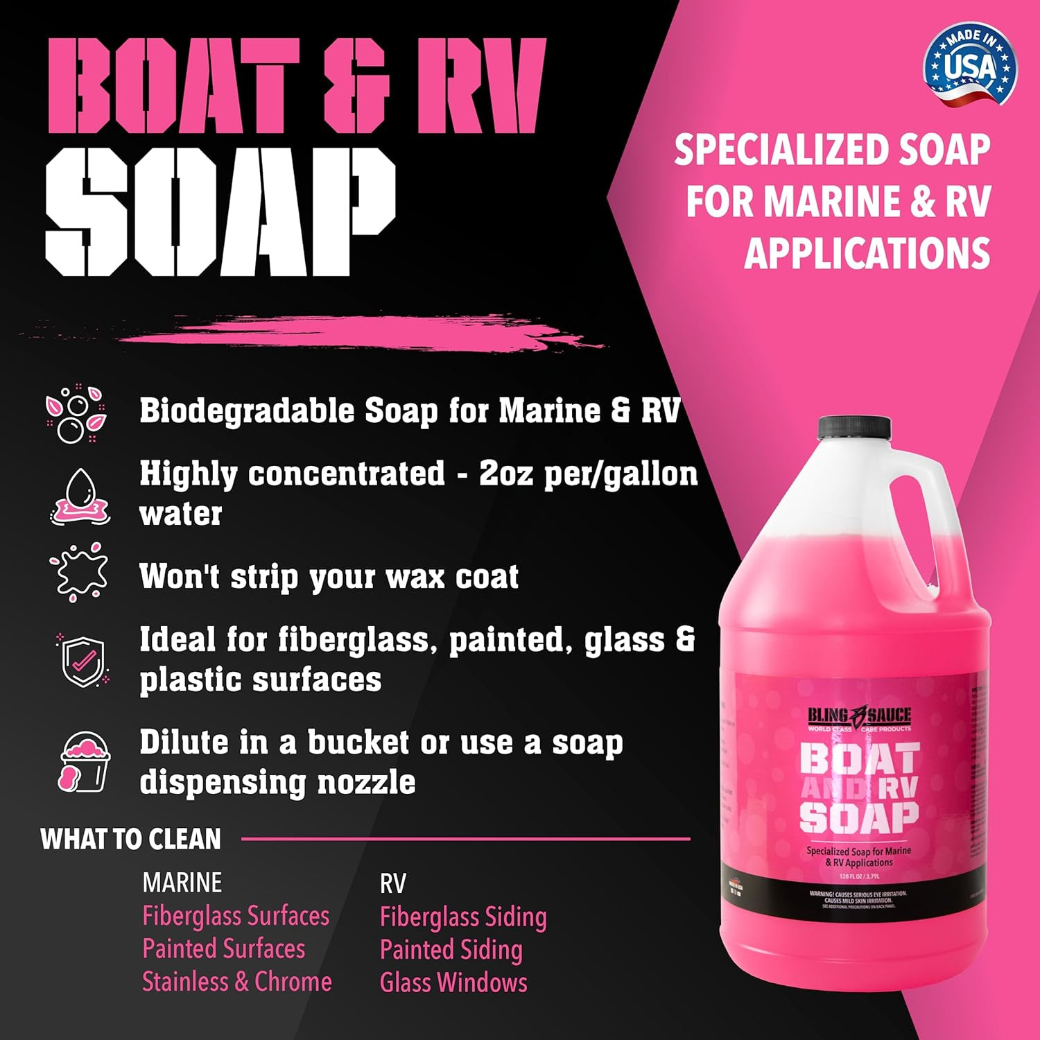 Boat and RV Soap, Highly Concentrated and Biodegradable, Won’T Strip Wax Coat, 1