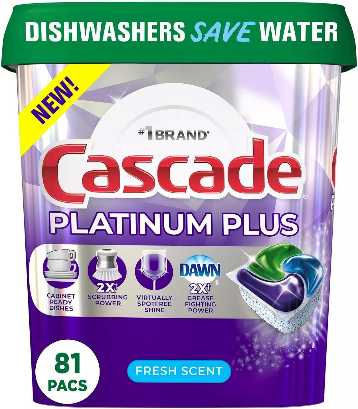 Cascade Platinum plus Dishwasher Detergent Pacs, Fresh, 81-Count