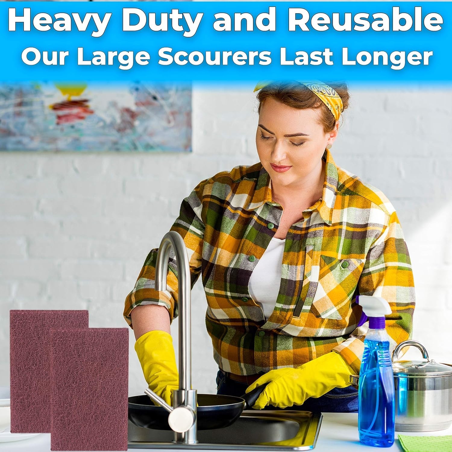 5CTHeavy Duty XL Brown Scouring Pad 6″ x 9″ Large Multipurpose Nylon Steel Pot
