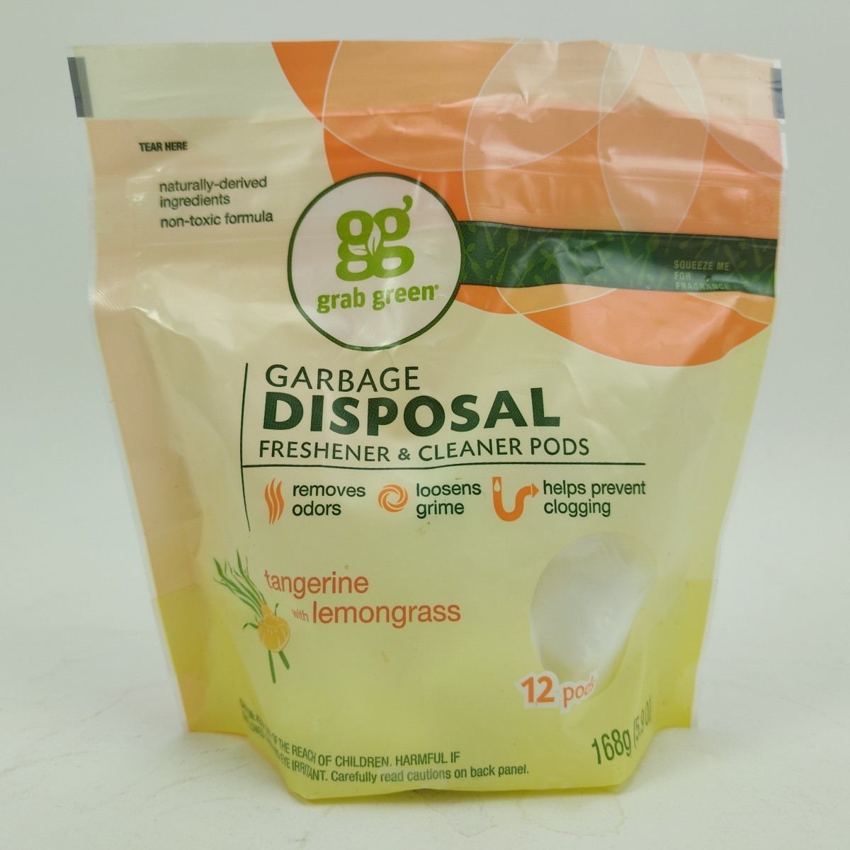 GRAB GREEN Garbage Disposal Cleaner 12 Pods Tangerine with Lemongrass EXP 02/24