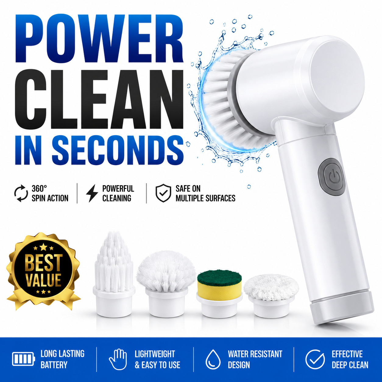 Electric Spin Scrubber Cordless Cleaning Brush Bathroom Kitchen Tile Grout