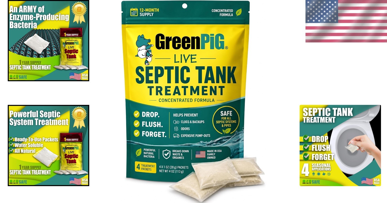 4-Pack Septic-Safe Enzyme Treatment – Effective Odor Control & Maintenance