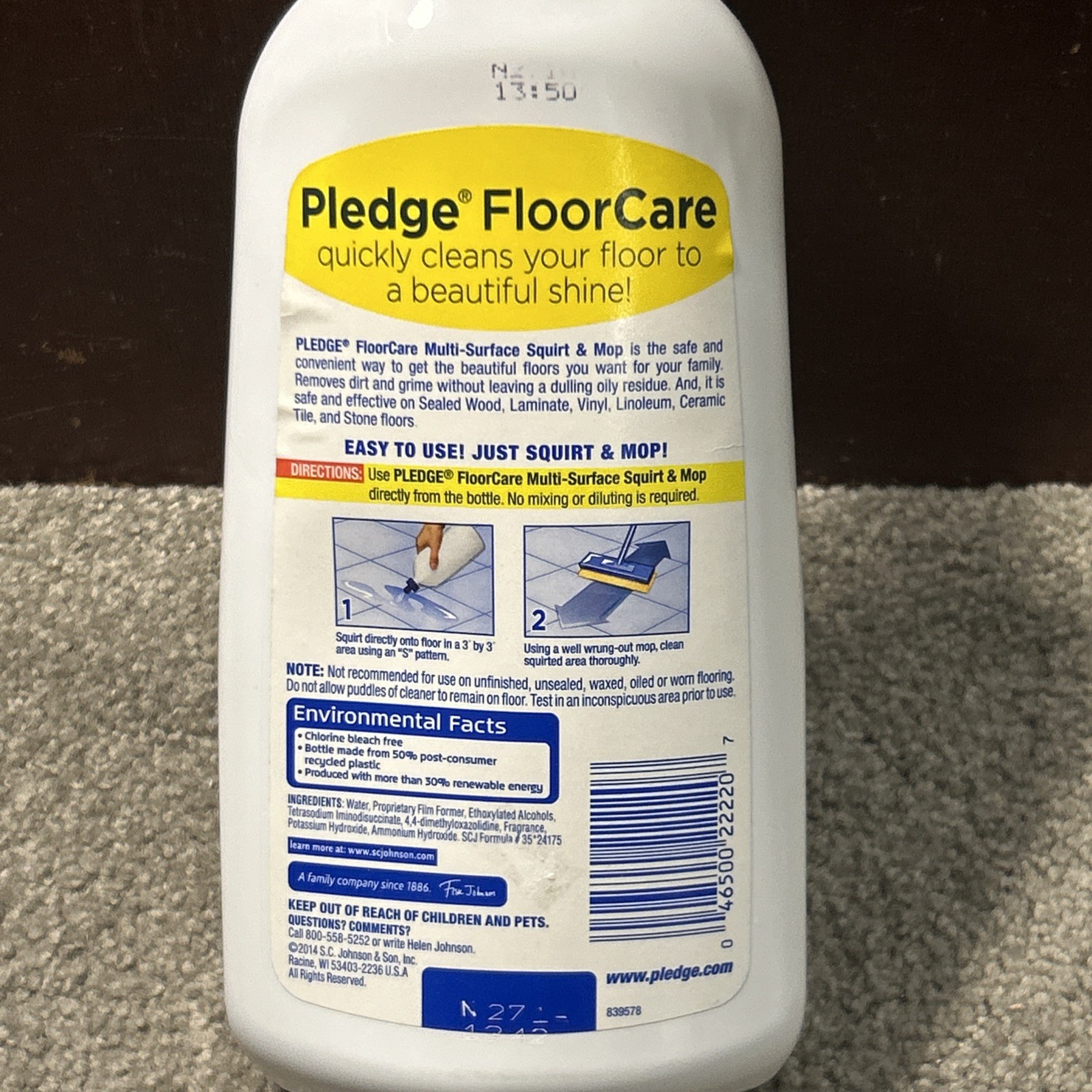 Pledge Floor Care Clean It Multi Surface Cleaner Rainshower Squirt & Mop 27oz