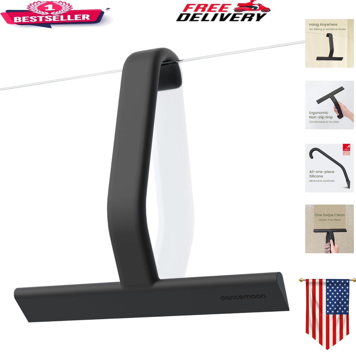 Silicone Shower Squeegee with Ergonomic Grip: 10″ for Home & Bathroom