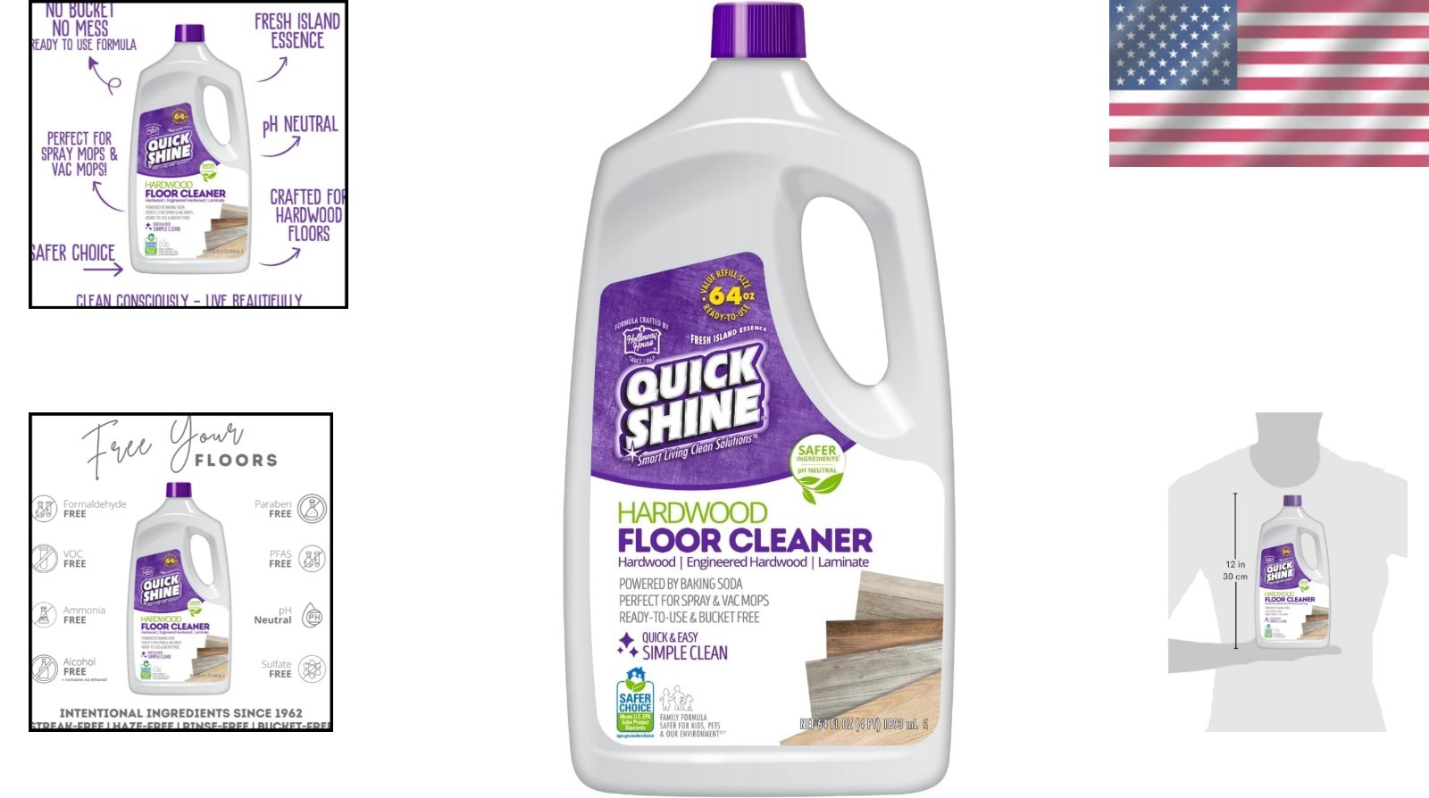 64oz Hardwood Floor Cleaner – Plant-Based, Streak-Free, No Rinse – Safe for Kids
