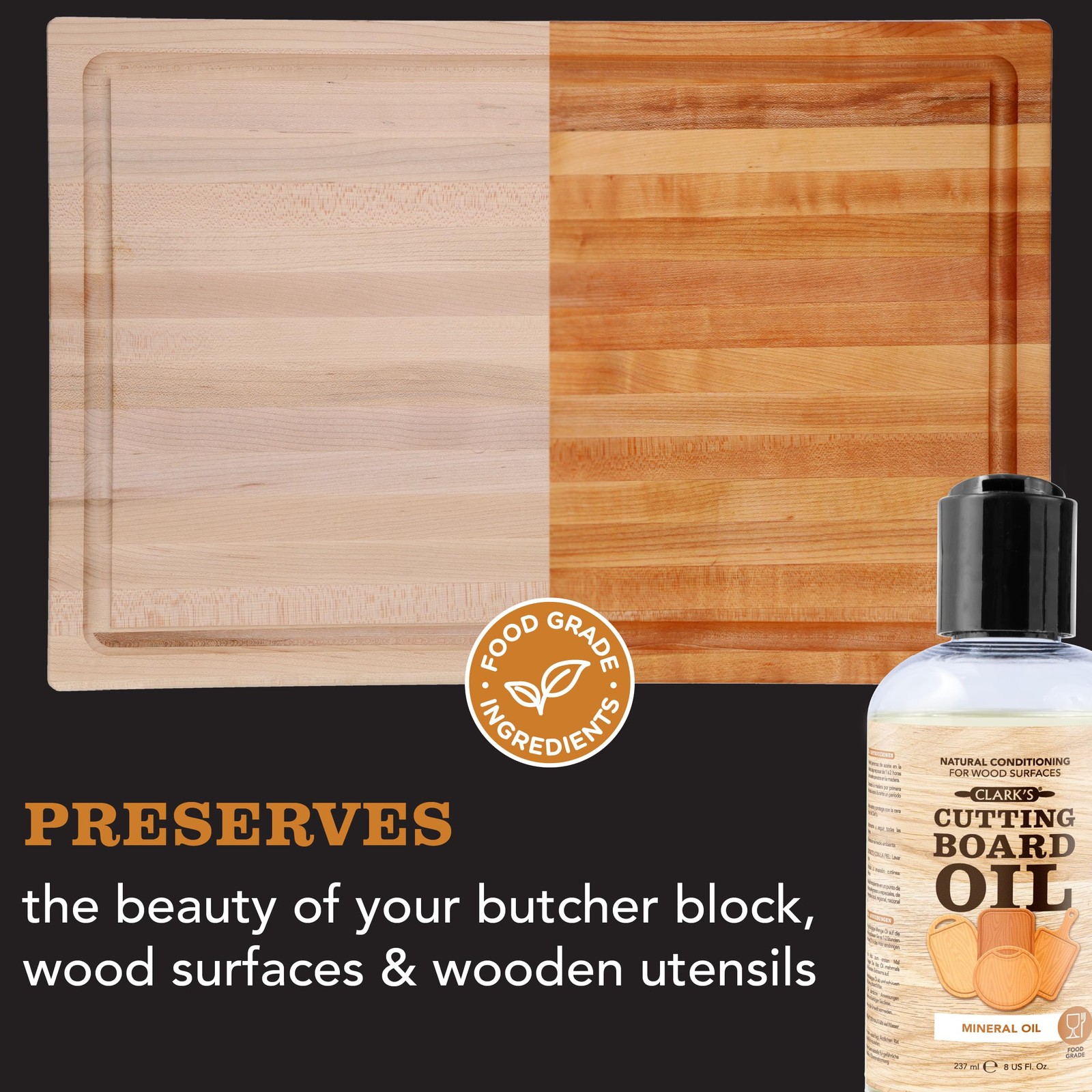 Mineral Oil – 8 oz Food Grade Conditioner for Wood Cutting Board, Cutting Board