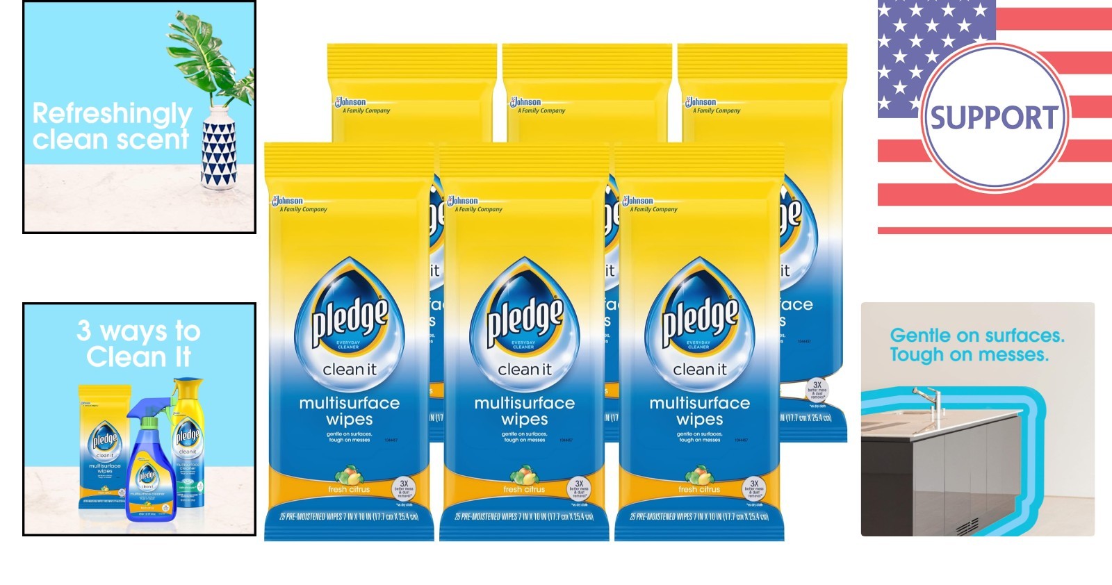 Citrus Scented Multi-Surface Wipes – Safe on Wood, Granite, Leather – Pack of 6