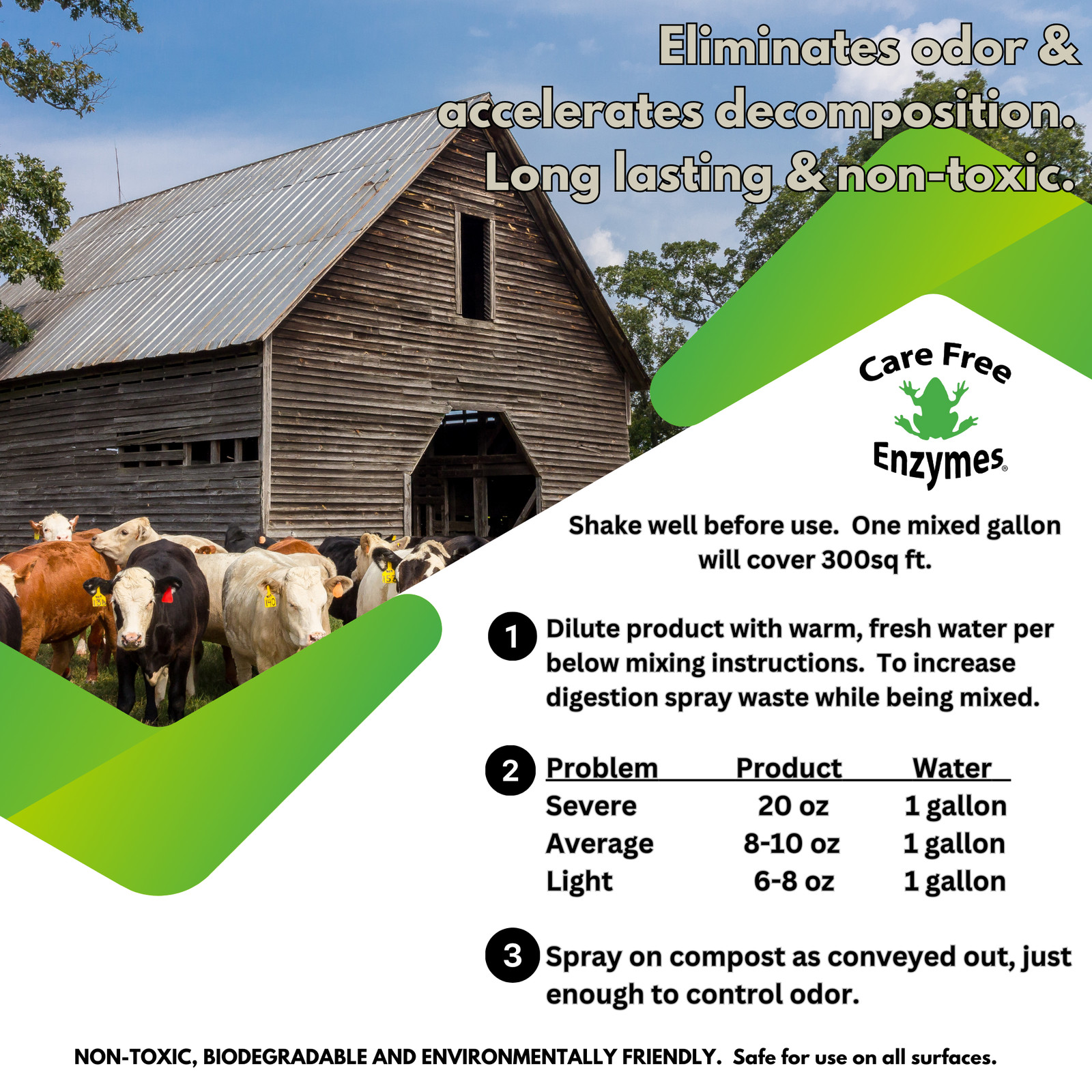 Concentrated Barn Deodorizer & Manure Digester | Ammonia Control for Livestock S