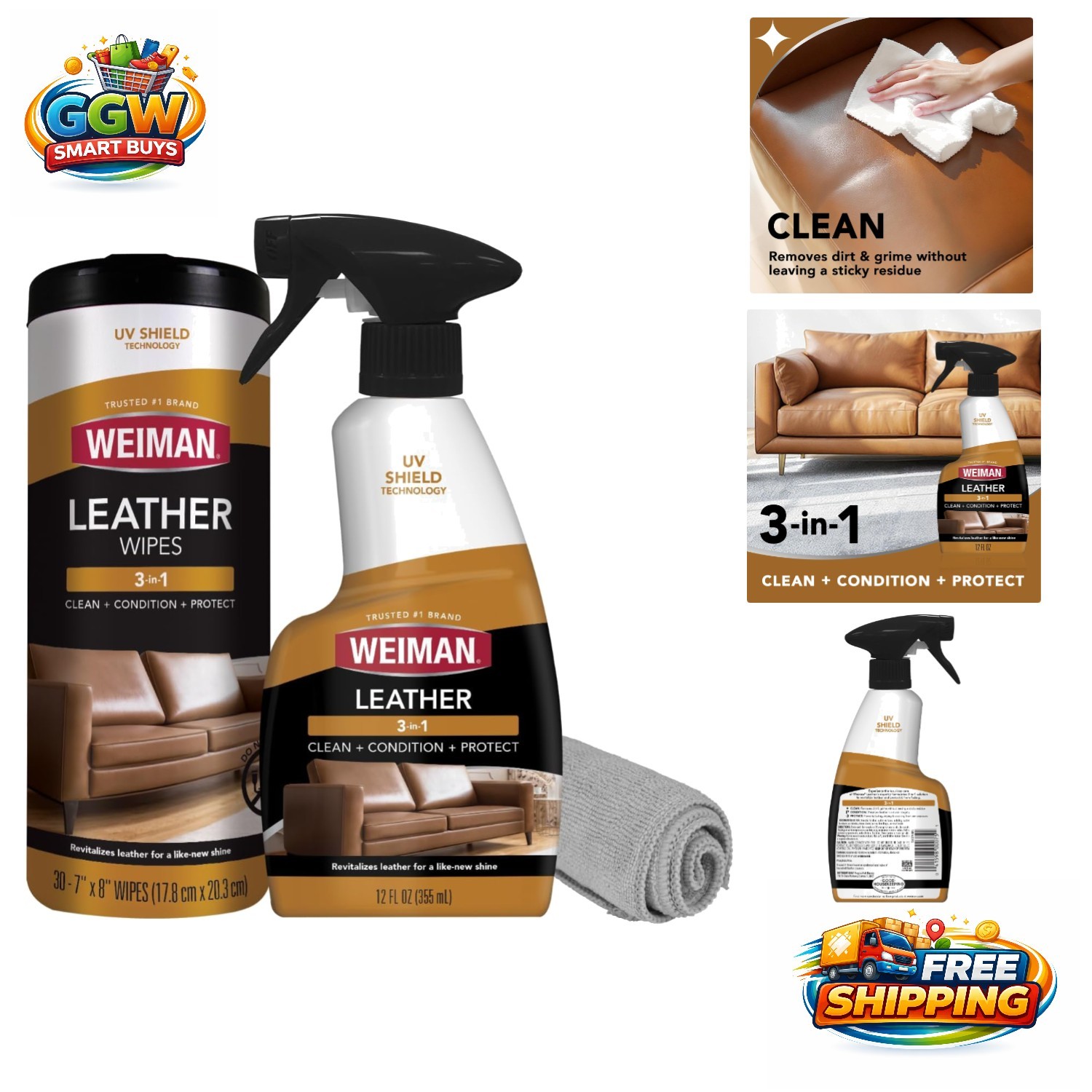 Luxury Leather Cleaner & Conditioner – 2 Pack – UV Protection for Lasting Shine
